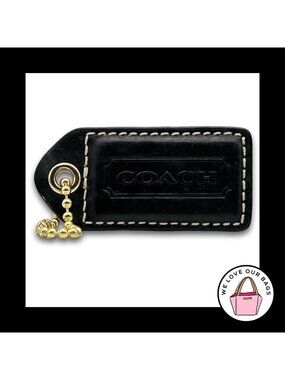 COACH Y2K VINTAGE Hang Tag Bag Charm Keychain Fob Black Leather Brass 2.5" Large